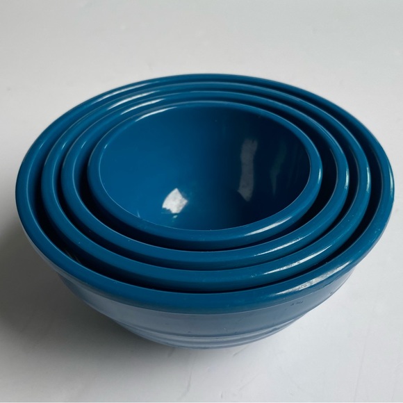 TarHong Melamine Bowls Set Of 4 Turquoise Aqua Blue 5.75” Tar Hong Nesting - Picture 2 of 16